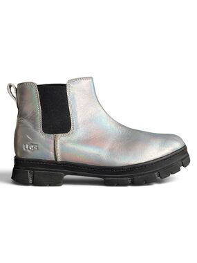 UGG Ashton Chelsea Iridescent Silver Holographic Ankle Lug Boot Women's Size 6
